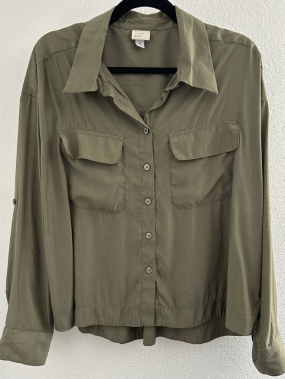 Women's Long Sleeve Green Button-Down Blouse - A New Day - XXL